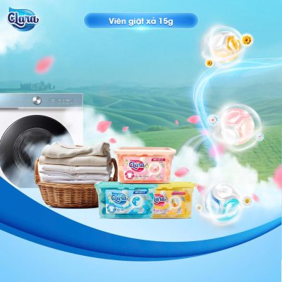 Viên giặt xả 15g, giặt nhanh xả gọn – Không lo đong đếm nước giặt & tự tan, không gây đọng cặn trên vải. 